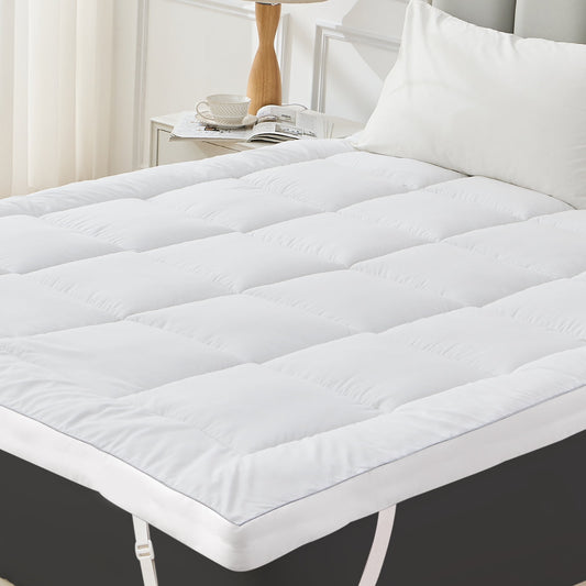 GOGREEN Extra Thick Mattress Topper Queen Cooling Mattress Pad with Deep Pocket Fits 8-22, Adjustable Anchor Straps, Soft Pillow Top for Firm Mattress , 60x80 Inches