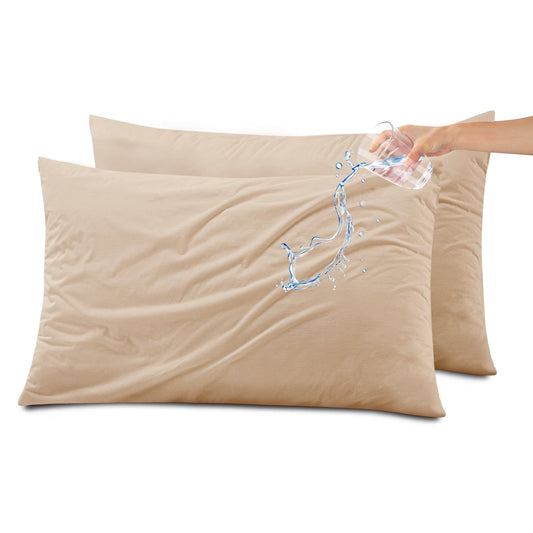 Kingrest Waterproof Pillow Protectors with Zipper, Cooling Bamboo Queen Size Bed Pillow Case Covers, Bed Bug Pillow Cover, Zippered Plastic Pillowcase (2 Packs, Queen 20x30)