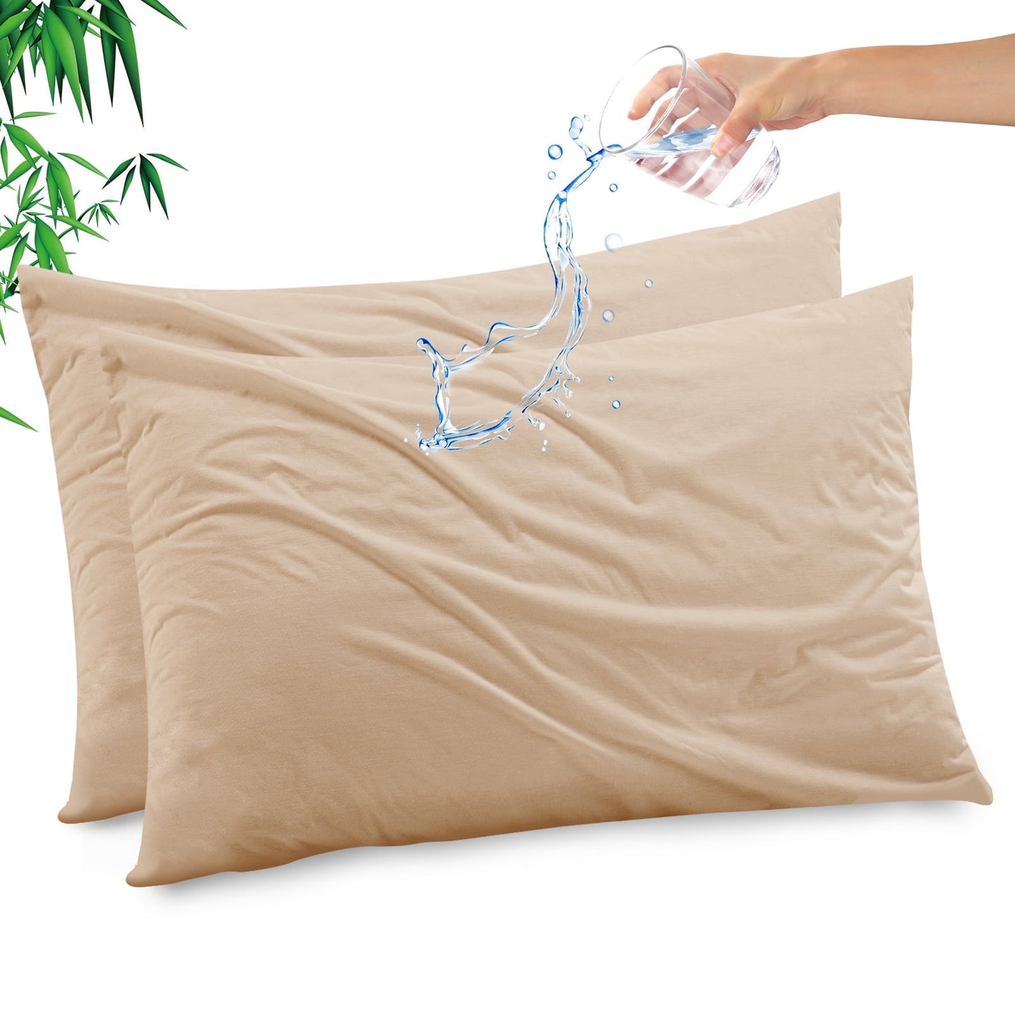 GOGREEN Waterproof Pillow Protectors with Zipper, Cooling Bamboo Queen Size Bed Pillow Case Covers, Bed Bug Pillow Cover, Zippered Plastic Pillowcase (2 Packs, Queen 20x30)