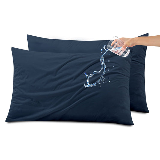 Kingrest Waterproof Pillow Protectors with Zipper, Cooling Bamboo Queen Size Bed Pillow Case Covers, Bed Bug Pillow Cover, Zippered Plastic Pillowcase (2 Packs, Queen 20x30)