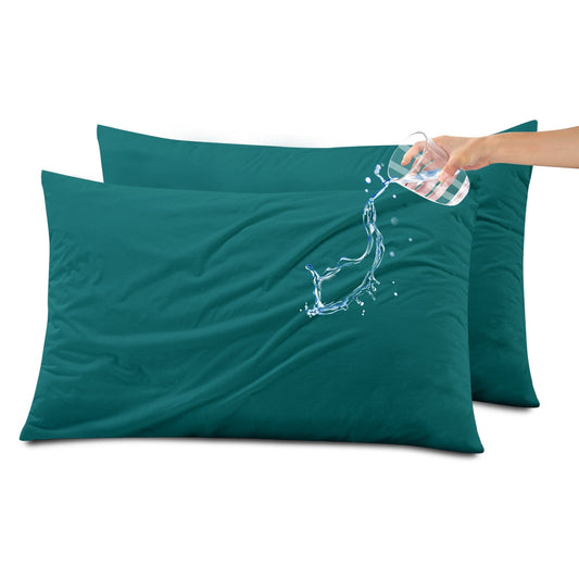 Kingrest Waterproof Pillow Protectors with Zipper, Cooling Bamboo Queen Size Bed Pillow Case Covers, Bed Bug Pillow Cover, Zippered Plastic Pillowcase (2 Packs, Queen 20x30)