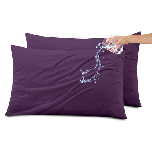 Kingrest Waterproof Pillow Protectors with Zipper, Cooling Bamboo Queen Size Bed Pillow Case Covers, Bed Bug Pillow Cover, Zippered Plastic Pillowcase (2 Packs, Queen 20x30)