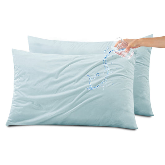Kingrest Waterproof Pillow Protectors with Zipper, Cooling Bamboo Queen Size Bed Pillow Case Covers, Bed Bug Pillow Cover, Zippered Plastic Pillowcase (2 Packs, Queen 20x30)