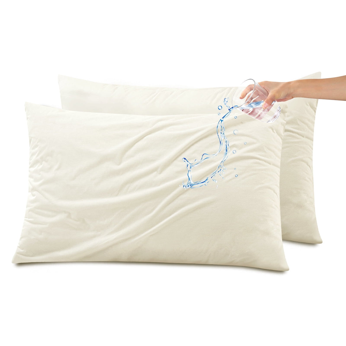 Kingrest Waterproof Pillow Protectors with Zipper, Cooling Bamboo Queen Size Bed Pillow Case Covers, Bed Bug Pillow Cover, Zippered Plastic Pillowcase (2 Packs, Queen 20x30)