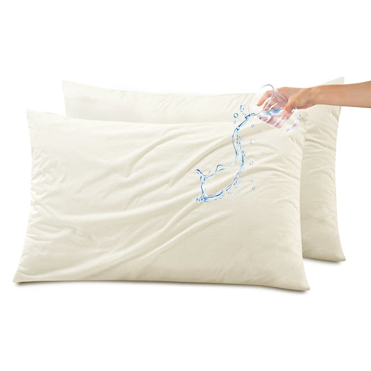 Kingrest Waterproof Pillow Protectors with Zipper, Cooling Bamboo Queen Size Bed Pillow Case Covers, Bed Bug Pillow Cover, Zippered Plastic Pillowcase (2 Packs, Queen 20x30)