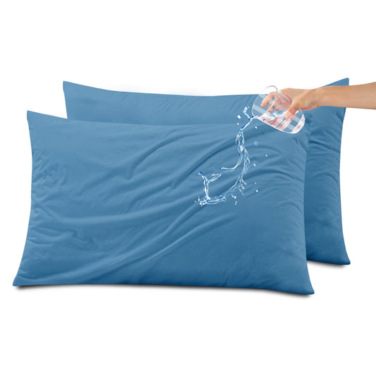 Kingrest Waterproof Pillow Protectors with Zipper, Cooling Bamboo Queen Size Bed Pillow Case Covers, Bed Bug Pillow Cover, Zippered Plastic Pillowcase (2 Packs, Queen 20x30)
