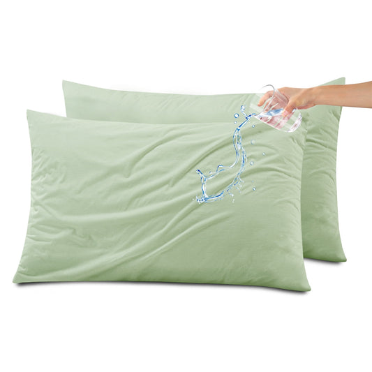 Kingrest Waterproof Pillow Protectors with Zipper, Cooling Bamboo Queen Size Bed Pillow Case Covers, Bed Bug Pillow Cover, Zippered Plastic Pillowcase (2 Packs, Queen 20x30)