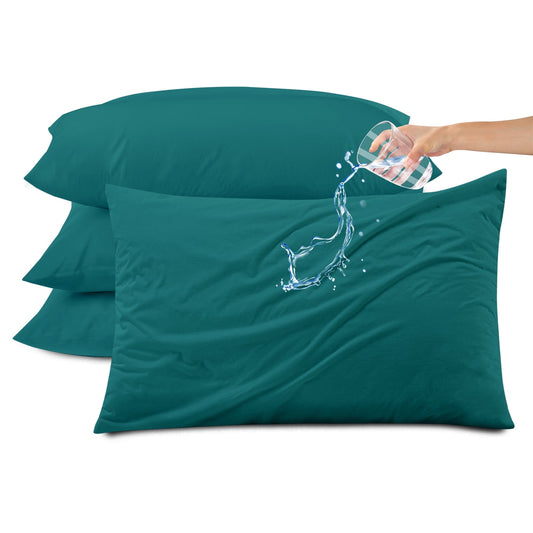 Kingrest Waterproof Pillow Protectors with Zipper, Cooling Bamboo Queen Size Bed Pillow Case Covers, Bed Bug Pillow Cover, Zippered Plastic Pillowcase (4 Packs, Queen 20x30)