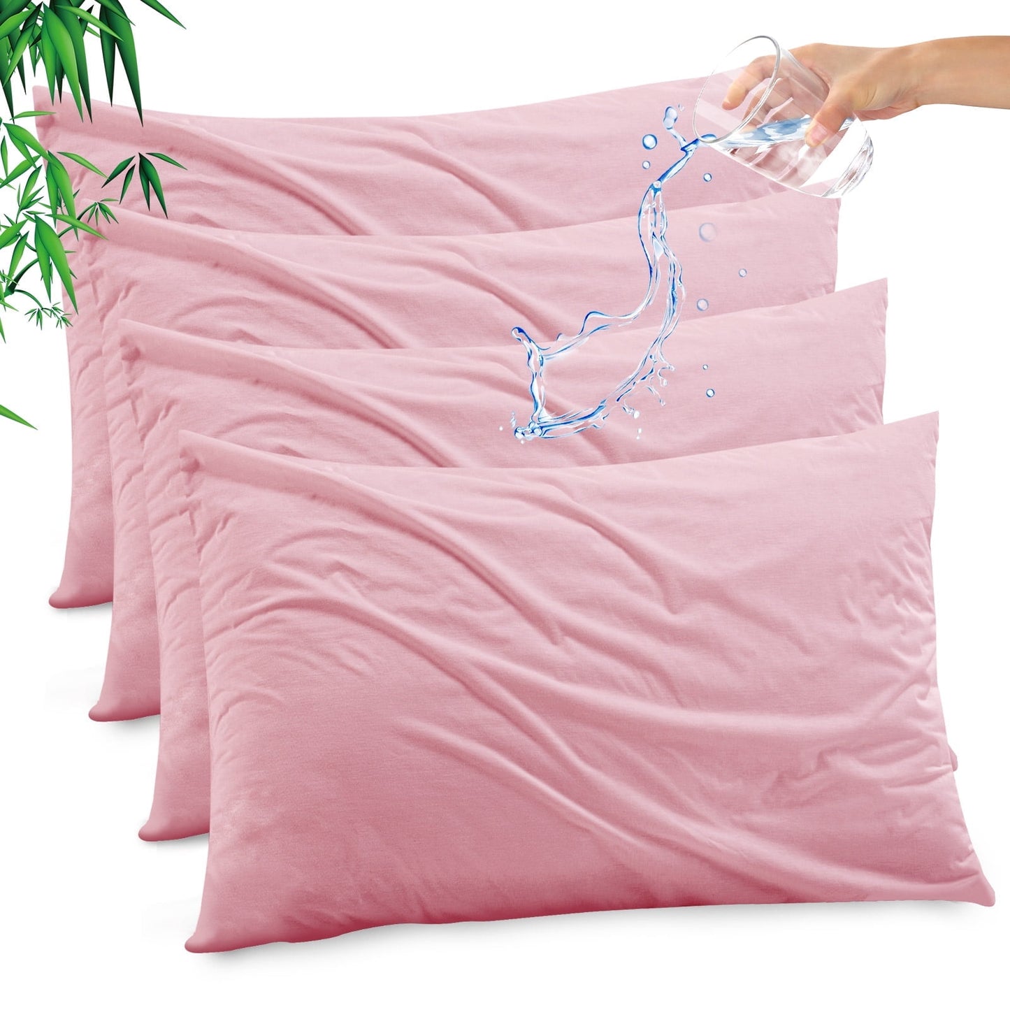 GOGREEN Waterproof Pillow Protectors with Zipper, Cooling Bamboo Queen Size Bed Pillow Case Covers, Bed Bug Pillow Cover, Zippered Plastic Pillowcase (4 Packs, Queen 20x30)