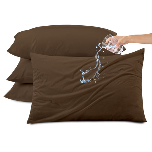 Kingrest Waterproof Pillow Protectors with Zipper, Cooling Bamboo Queen Size Bed Pillow Case Covers, Bed Bug Pillow Cover, Zippered Plastic Pillowcase (4 Packs, Queen 20x30)
