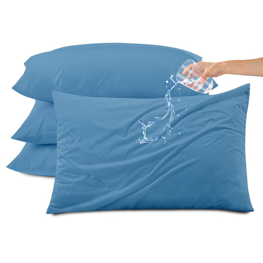 Kingrest Waterproof Pillow Protectors with Zipper, Cooling Bamboo Queen Size Bed Pillow Case Covers, Bed Bug Pillow Cover, Zippered Plastic Pillowcase (4 Packs, Queen 20x30)