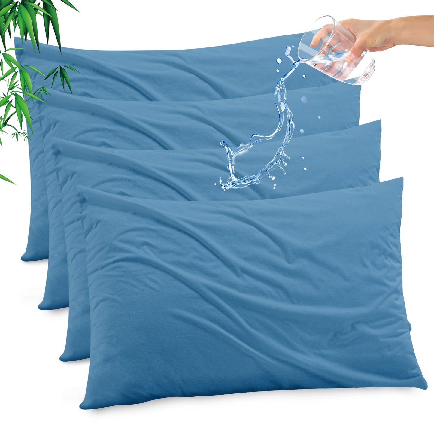 GOGREEN Waterproof Pillow Protectors with Zipper, Cooling Bamboo Queen Size Bed Pillow Case Covers, Bed Bug Pillow Cover, Zippered Plastic Pillowcase (4 Packs, Queen 20x30)