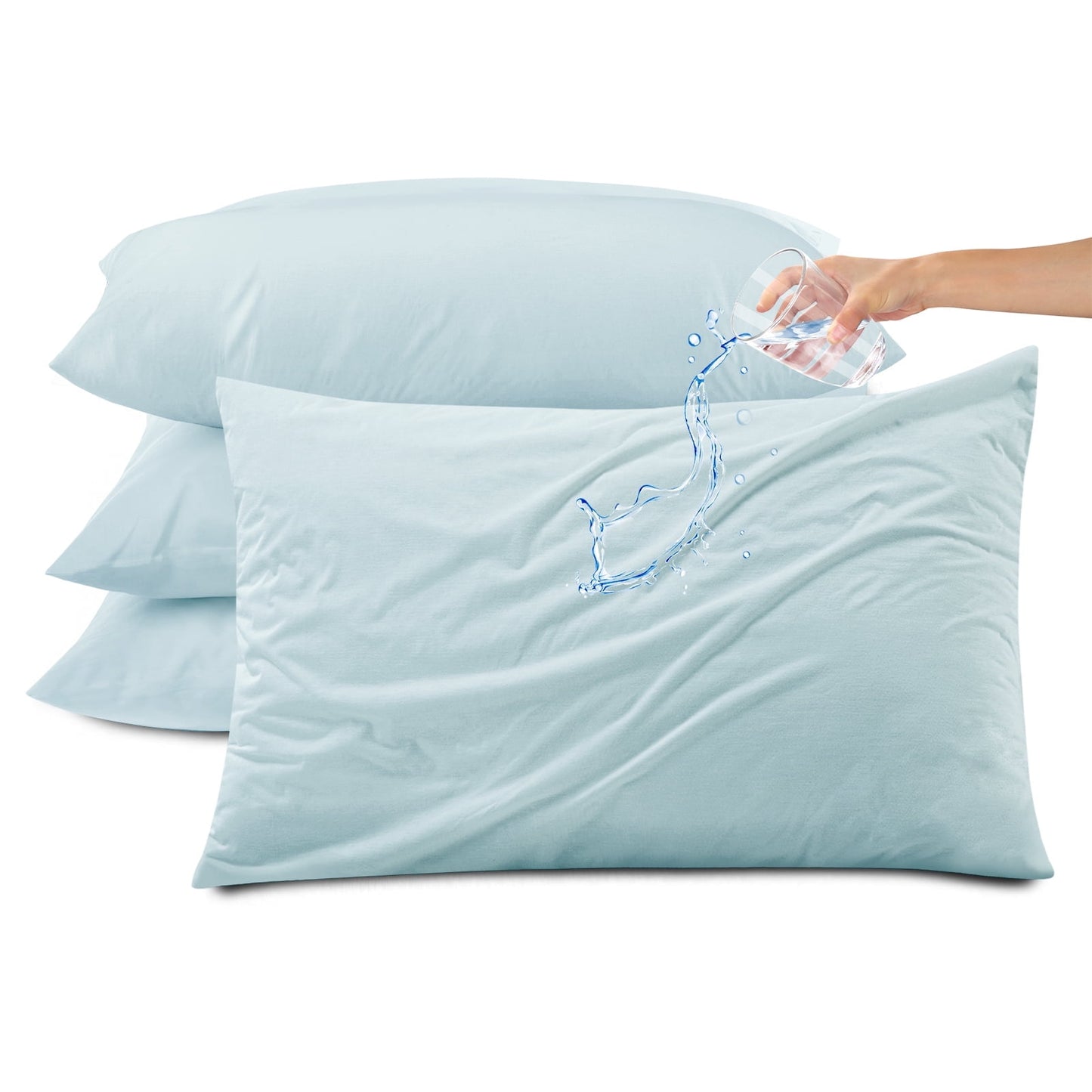 Kingrest Waterproof Pillow Protectors with Zipper, Cooling Bamboo Queen Size Bed Pillow Case Covers, Bed Bug Pillow Cover, Zippered Plastic Pillowcase (4 Packs, Queen 20x30)