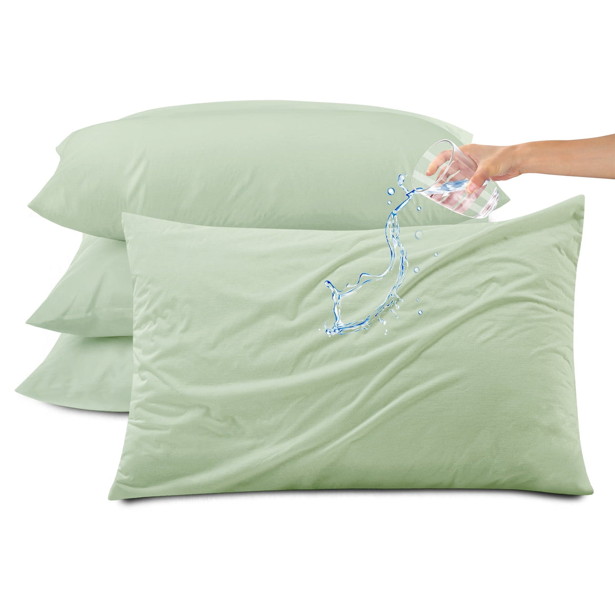 Kingrest Waterproof Pillow Protectors with Zipper, Cooling Bamboo Queen Size Bed Pillow Case Covers, Bed Bug Pillow Cover, Zippered Plastic Pillowcase (4 Packs, Queen 20x30)