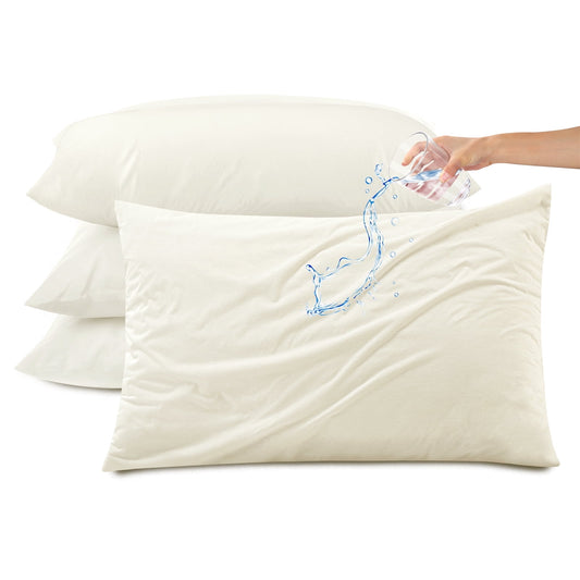 Kingrest Waterproof Pillow Protectors with Zipper, Cooling Bamboo Queen Size Bed Pillow Case Covers, Bed Bug Pillow Cover, Zippered Plastic Pillowcase (4 Packs, Queen 20x30)