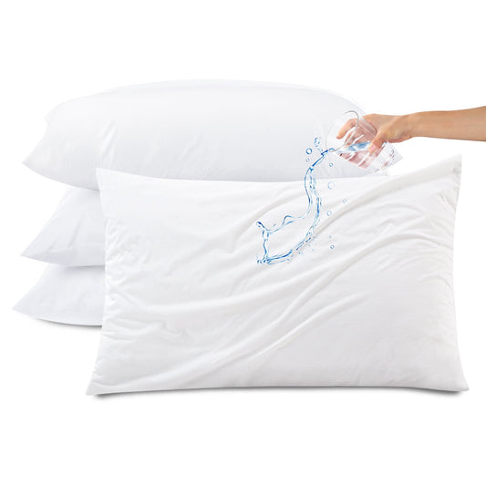 Kingrest Waterproof Pillow Protectors with Zipper, Cooling Bamboo Queen Size Bed Pillow Case Covers, Bed Bug Pillow Cover, Zippered Plastic Pillowcase (4 Packs, Queen 20x30)