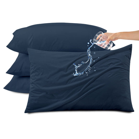 Kingrest Waterproof Pillow Protectors with Zipper, Cooling Bamboo Queen Size Bed Pillow Case Covers, Bed Bug Pillow Cover, Zippered Plastic Pillowcase (4 Packs, Queen 20x30)