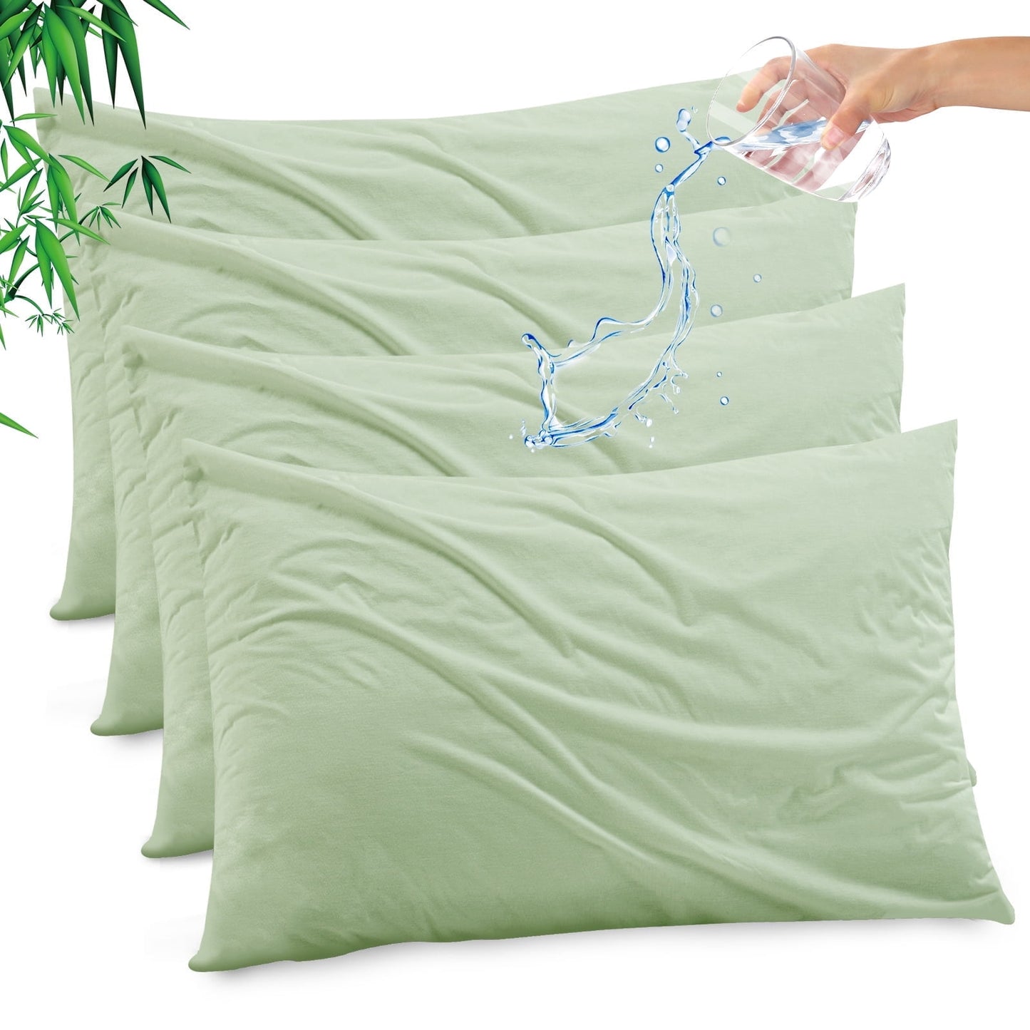 GOGREEN Waterproof Pillow Protectors with Zipper, Cooling Bamboo Queen Size Bed Pillow Case Covers, Bed Bug Pillow Cover, Zippered Plastic Pillowcase (4 Packs, Queen 20x30)