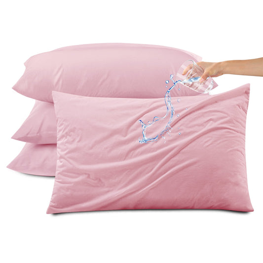 Kingrest Waterproof Pillow Protectors with Zipper, Cooling Bamboo Queen Size Bed Pillow Case Covers, Bed Bug Pillow Cover, Zippered Plastic Pillowcase (4 Packs, Queen 20x30)