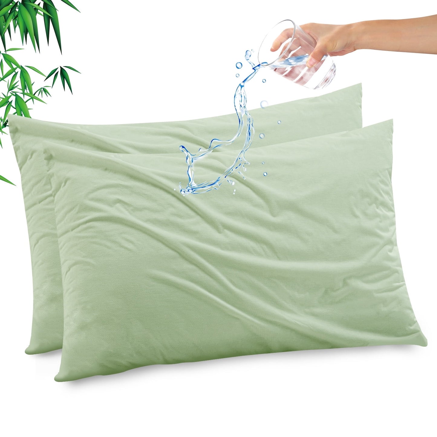 GOGREEN Waterproof Pillow Protectors with Zipper - King Size Cooling Bamboo Rayon Pillow Case Cover, Bed Bug Pillow Cover, Zippered Plastic Pillowcase (2 Packs, King 20x36)