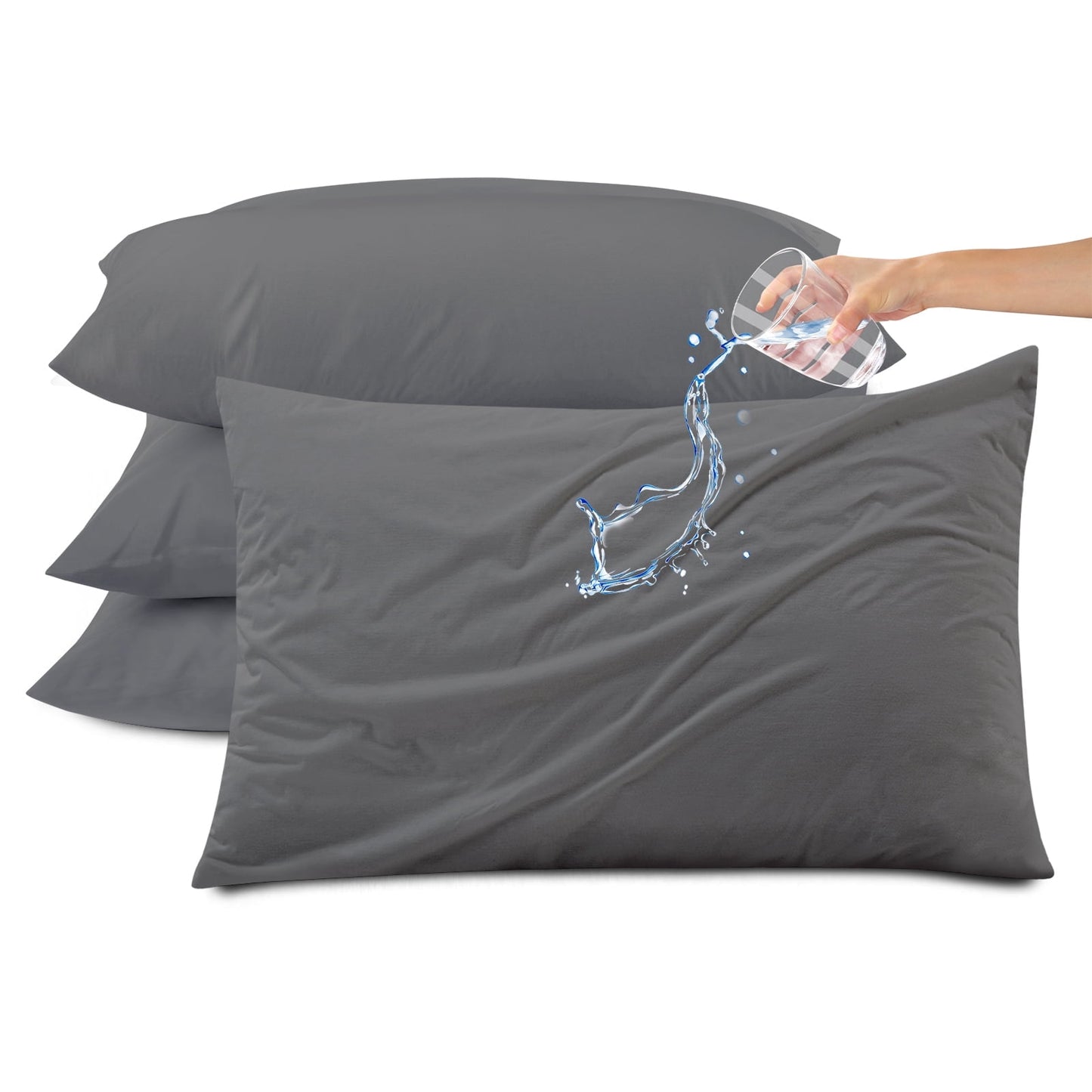 Kingrest Waterproof Pillow Protectors with Zipper - King Size Cooling Bamboo Rayon Pillow Case Cover, Bed Bug Pillow Cover, Zippered Plastic Pillowcase (4 Packs, King 20x36)