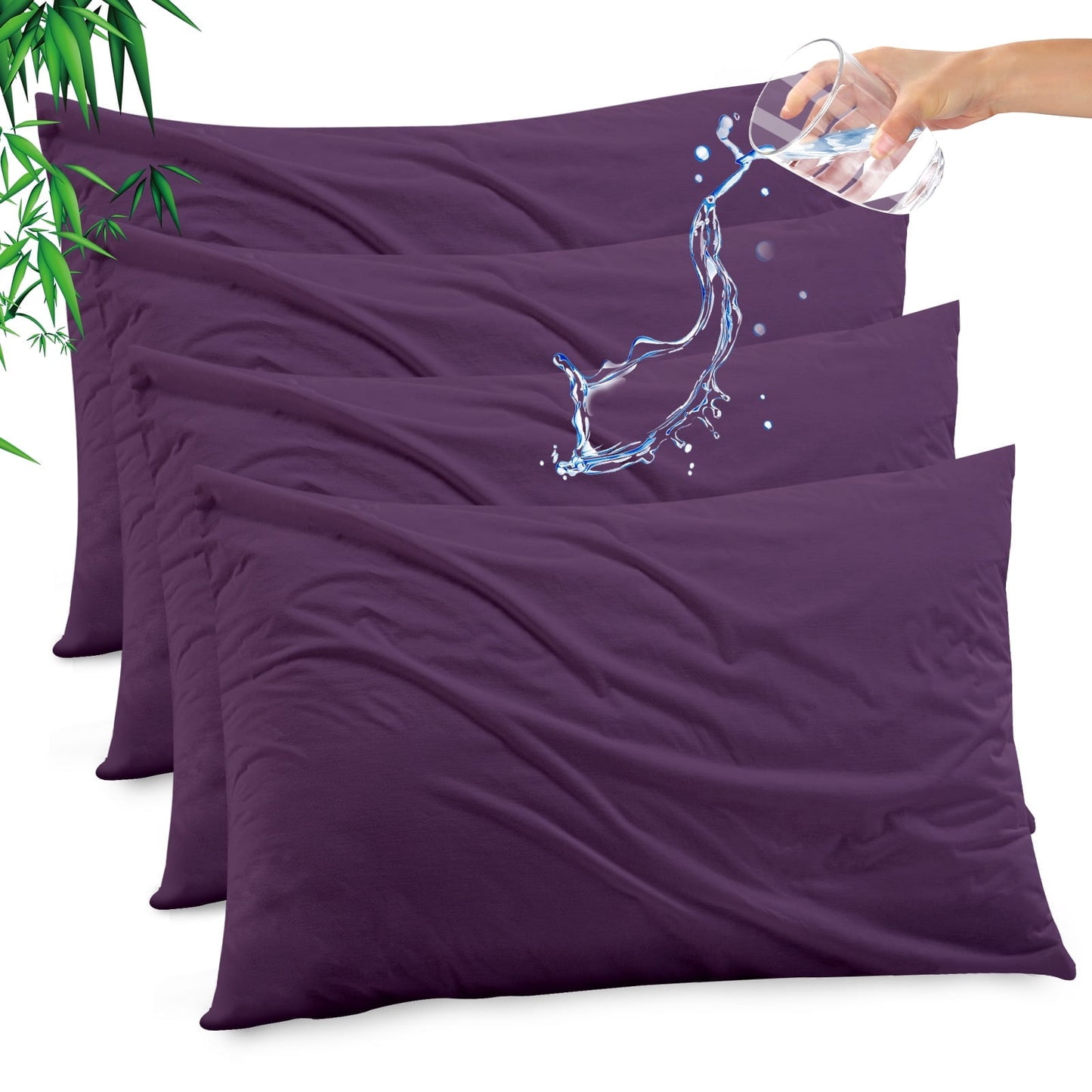 GOGREEN Waterproof Pillow Protectors with Zipper - King Size Cooling Bamboo Rayon Pillow Case Cover, Bed Bug Pillow Cover, Zippered Plastic Pillowcase (4 Packs, King 20x36)