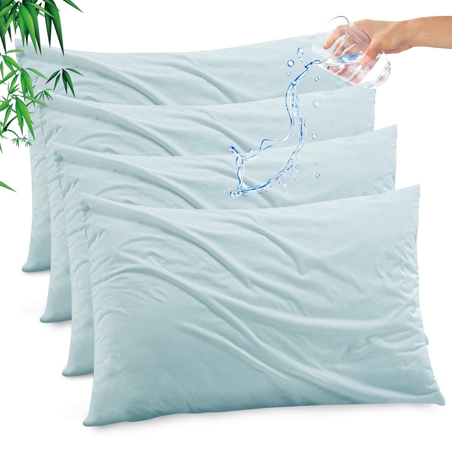 GOGREEN Waterproof Pillow Protectors with Zipper - King Size Cooling Bamboo Rayon Pillow Case Cover, Bed Bug Pillow Cover, Zippered Plastic Pillowcase (4 Packs, King 20x36)