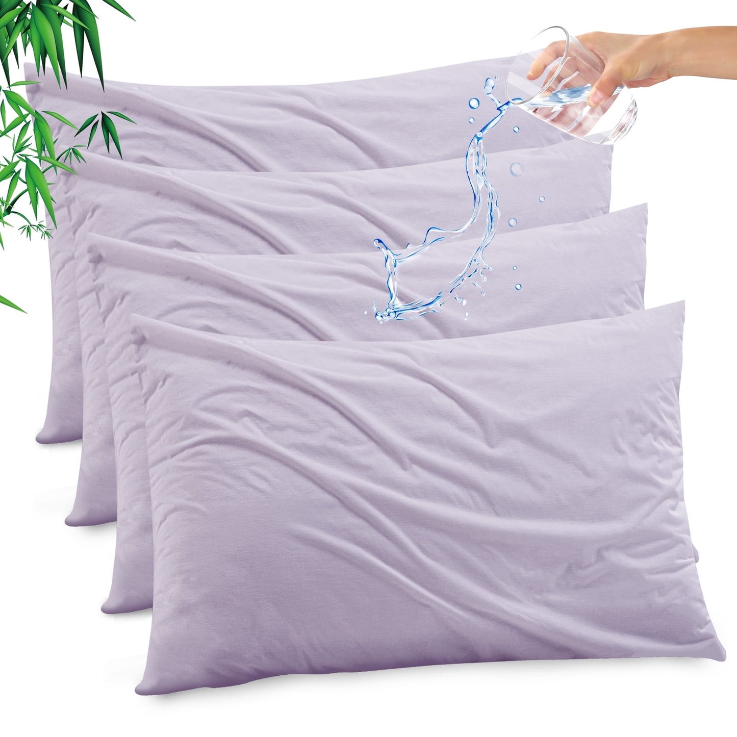 GOGREEN Waterproof Pillow Protectors with Zipper Standard Size, Cooling Bamboo Zippered Pillow Case Protector, Bed Bedbugs Pillow Case Cover Prevent Dust Mites and Allergen (4 Packs, Standard 20x26)