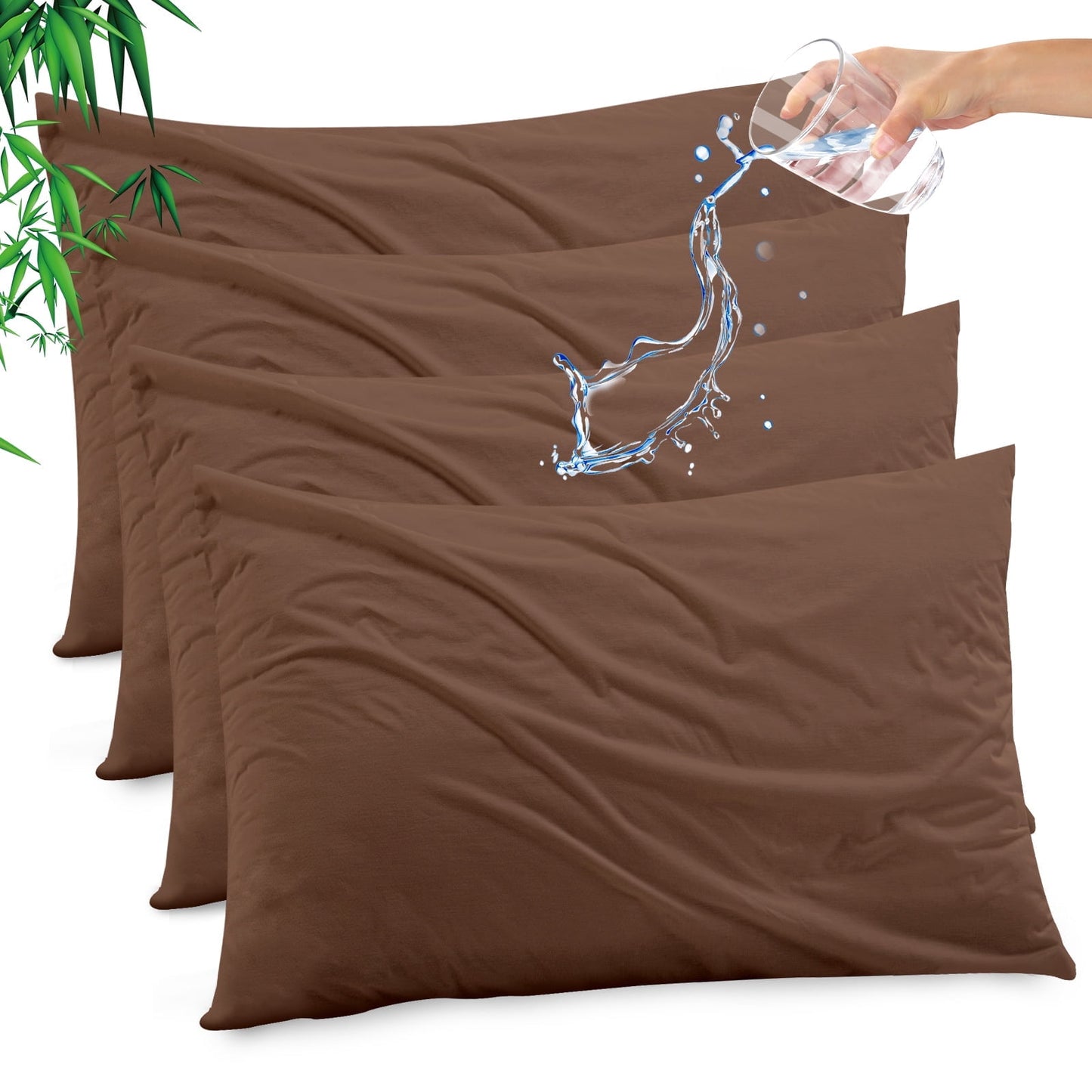 GOGREEN Waterproof Pillow Protectors with Zipper Standard Size, Cooling Bamboo Zippered Pillow Case Protector, Bed Bedbugs Pillow Case Cover Prevent Dust Mites and Allergen (4 Packs, Standard 20x26)