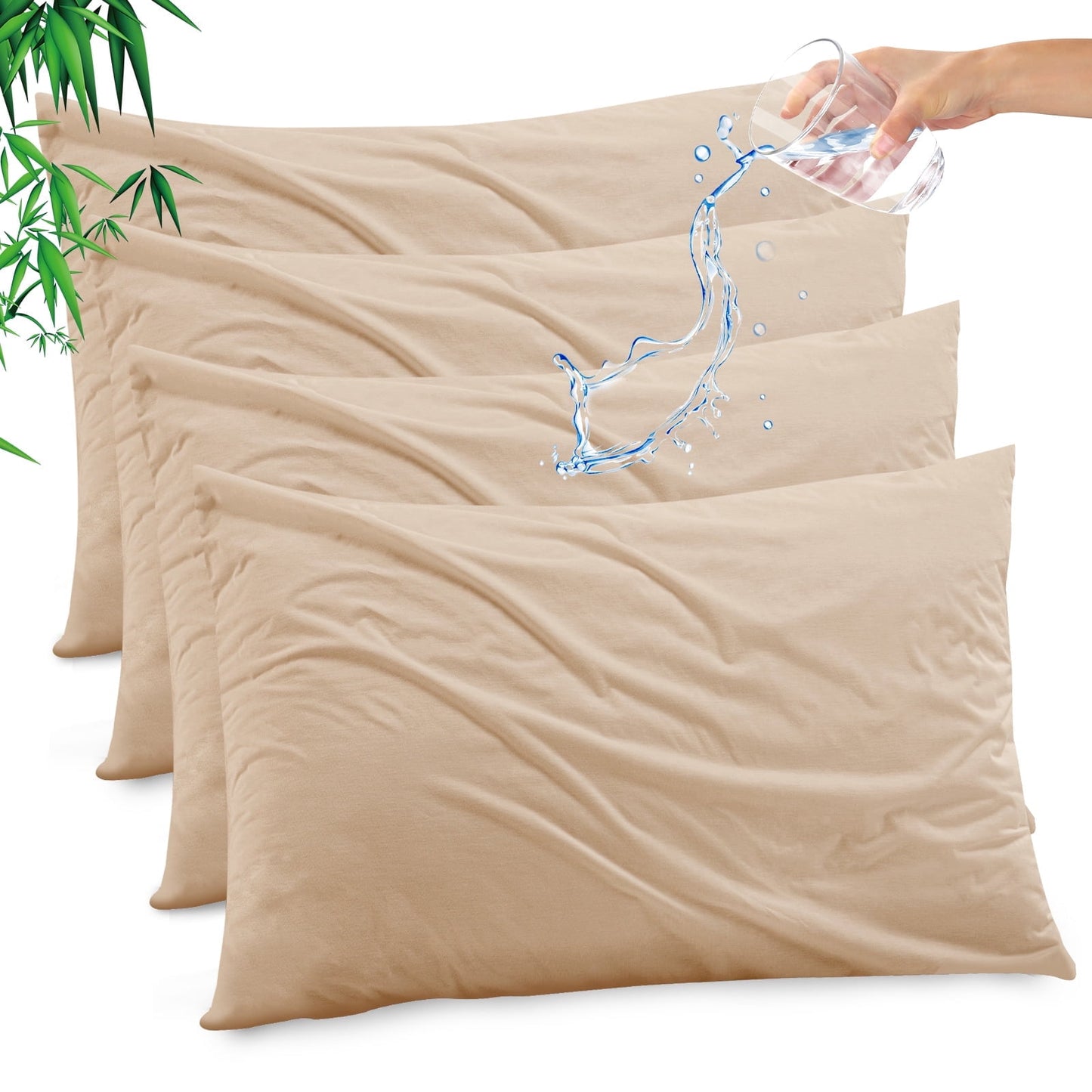 GOGREEN Waterproof Pillow Protectors with Zipper Standard Size, Cooling Bamboo Zippered Pillow Case Protector, Bed Bedbugs Pillow Case Cover Prevent Dust Mites and Allergen (4 Packs, Standard 20x26)