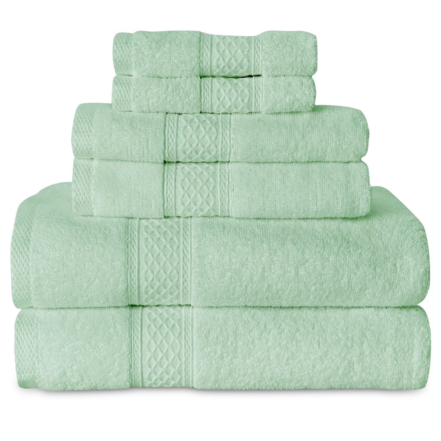 Gogreen 100% Cotton Bath Towel Sets of 6 Pieces, 2 Bath Towels 2 Hand Towels 2 Washcloths, Highly Absorbent Towels for Bathroom, Gym, Hotel (Spa blue)