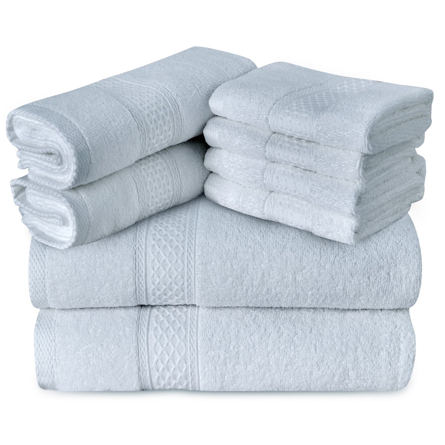 Gogreen 100% Cotton Bath Towel Sets of 8 Pieces, 2 Bath Towels 2 Hand Towels 4 Washcloths, Highly Absorbent Towels for Bathroom, Gym, Hotel (Light Blue)