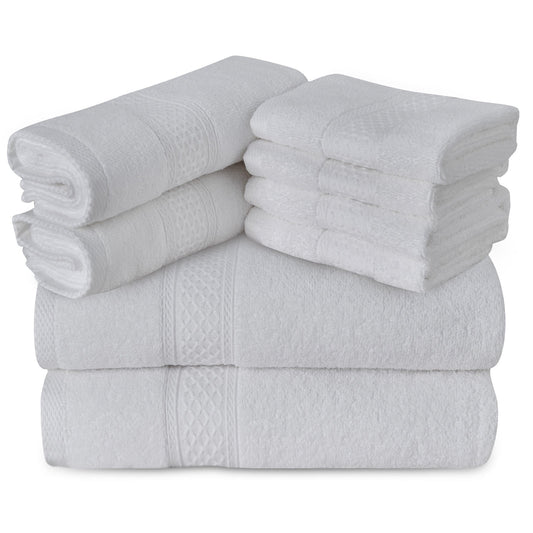 Gogreen 100% Cotton Bath Towel Sets of 8 Pieces, 2 Bath Towels 2 Hand Towels 4 Washcloths, Highly Absorbent Towels for Bathroom, Gym, Hotel (Light Dark Gray)