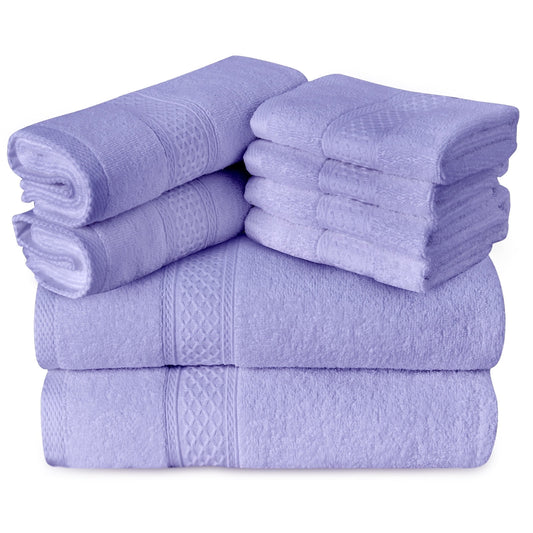 Gogreen 100% Cotton Bath Towel Sets of 8 Pieces, 2 Bath Towels 2 Hand Towels 4 Washcloths, Highly Absorbent Towels for Bathroom, Gym, Hotel (Light Purple)