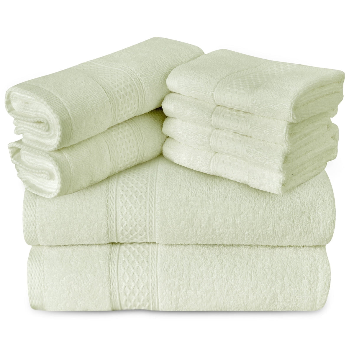 Gogreen 100% Cotton Bath Towel Sets of 8 Pieces, 4 Bath Towels 2 Hand Towels 2 Washcloths, Highly Absorbent Towels for Bathroom, Gym, Hotel (Sage Green)