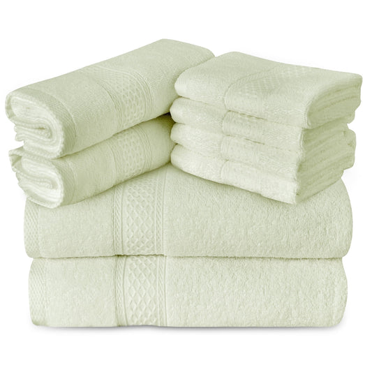 Gogreen 100% Cotton Bath Towel Sets of 8 Pieces, 4 Bath Towels 2 Hand Towels 2 Washcloths, Highly Absorbent Towels for Bathroom, Gym, Hotel (Sage Green)