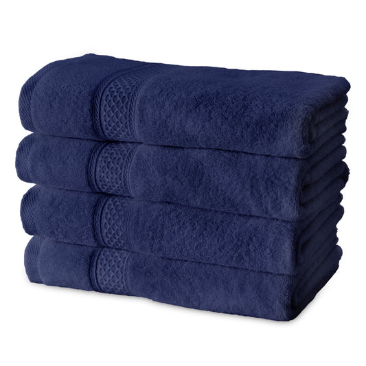 Gogreen 100% Cotton 4-Pack Bath Towel Sets of 4, Bath Towel Highly Absorbent Towels for Bathroom, Gym, Hotel (Dark Blue)