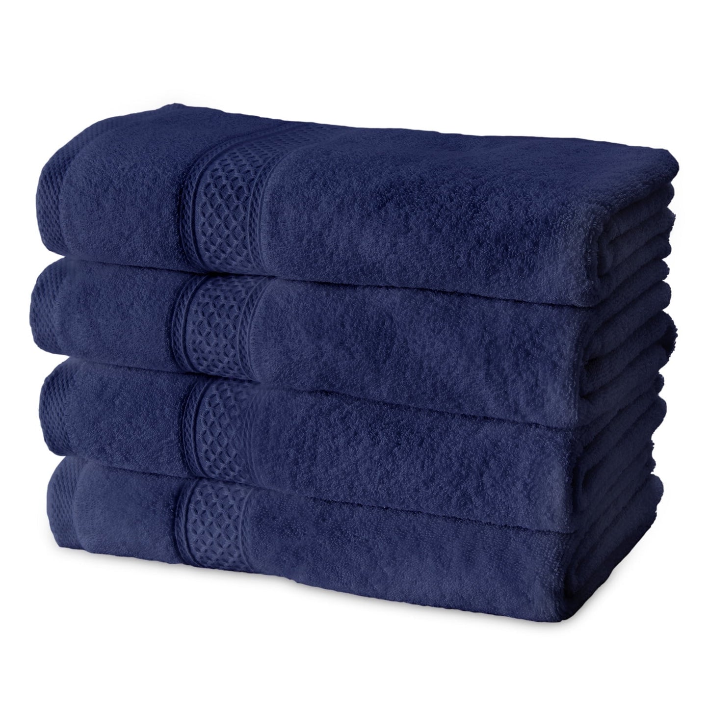 Gogreen 100% Cotton 4-Pack Bath Towel Sets of 4, Bath Towel Highly Absorbent Towels for Bathroom, Gym, Hotel (Dark Blue)