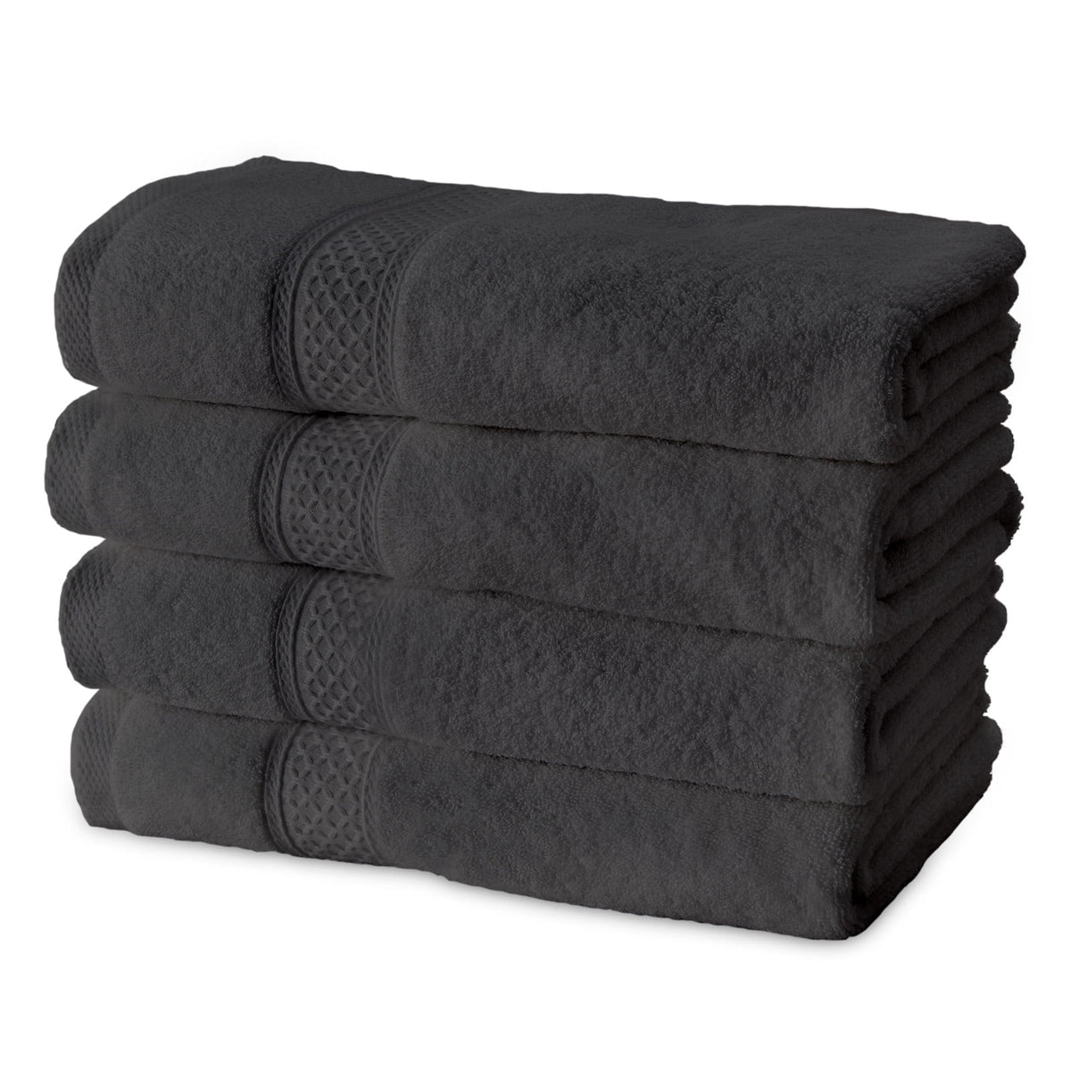 Gogreen 100% Cotton 4-Pack Bath Towel Sets of 4, Bath Towel Highly Absorbent Towels for Bathroom, Gym, Hotel (Dark Gray)