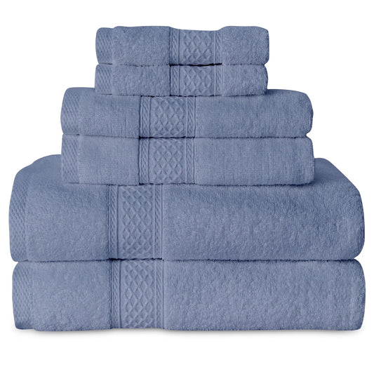 Gogreen 100% Cotton Bath Towel Sets of 6 Pieces, 2 Bath Towels 2 Hand Towels 2 Washcloths, Highly Absorbent Towels for Bathroom, Gym, Hotel (Blue)