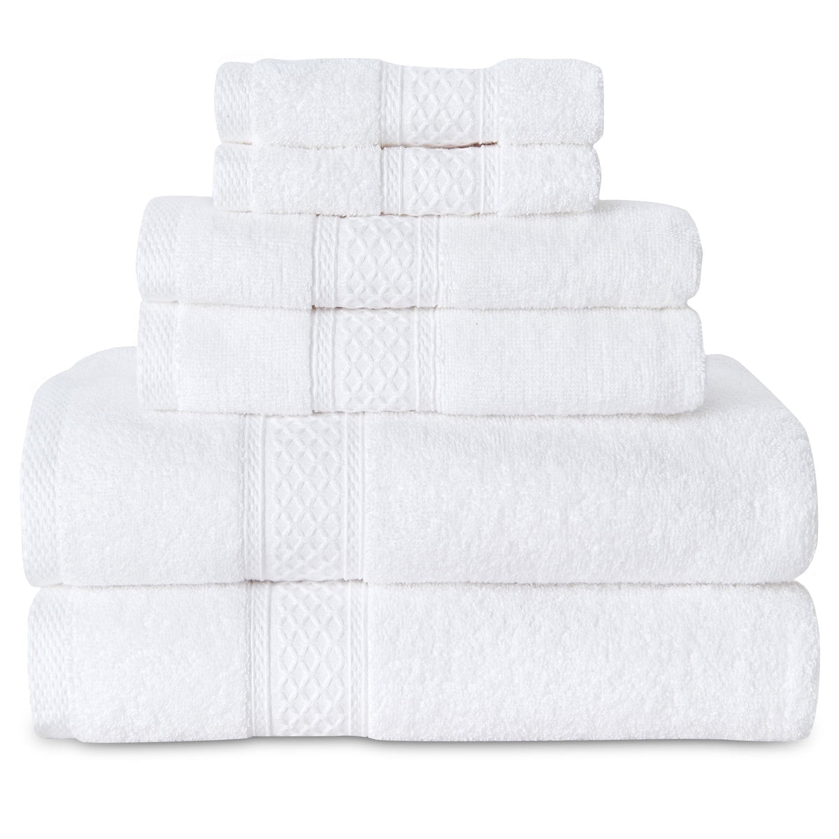 Gogreen 100% Cotton Bath Towel Sets of 6 Pieces, 2 Bath Towels 2 Hand Towels 2 Washcloths, Highly Absorbent Towels for Bathroom, Gym, Hotel (White)