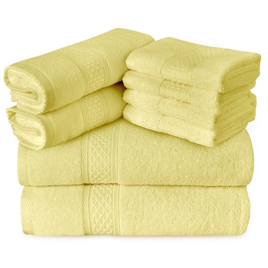 Gogreen 100% Cotton Bath Towel Sets of 8 Pieces, 2 Bath Towels 2 Hand Towels 4 Washcloths, Highly Absorbent Towels for Bathroom, Gym, Hotel (Yellow)