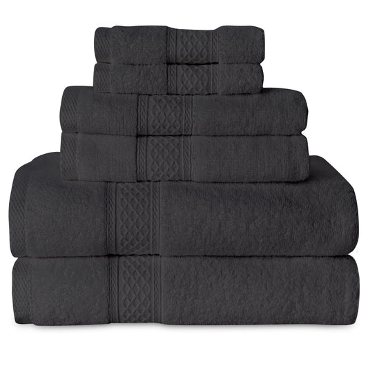 Gogreen Gray Bath Towel Sets of 6 Pieces, 2 Bath Towels 2 Hand Towels 2 Washcloths, 100% Cotton Highly Absorbent Towels for Bathroom, Gym, Hotel (Dark Gray)