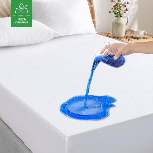 Gogreen 100% Waterproof Mattress Protector Queen Size, Breathable Soft, Fitted Style with Stretchable Pockets Mattress Cover for Bed (White)