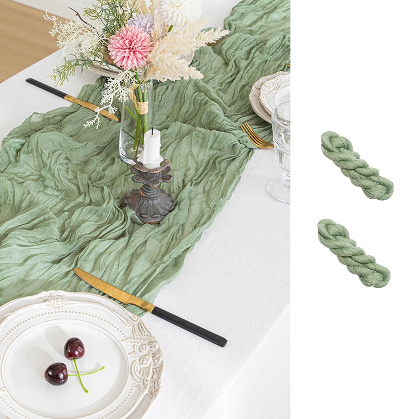 ogreen 12 Pack Table Runner 35x120 Inches for Baby Shower Decoration Gauze Table Runner for Wedding Party First Communion Centerpiece Engagement Bridal Shower Boho Decoration (Sage Green