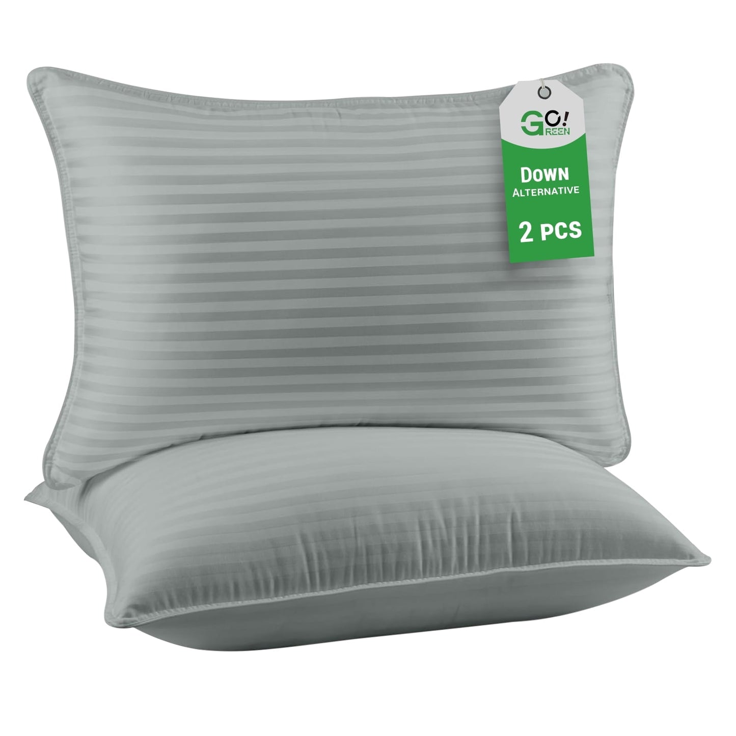 Gogreen 2 Pack Pillows for Bed, Standard Size Pillows Insert for Side and Back Sleepers, Soft Down Alternative Microfiber Filled Extra Firm Pillows, 20 x 26 Inches - Gray