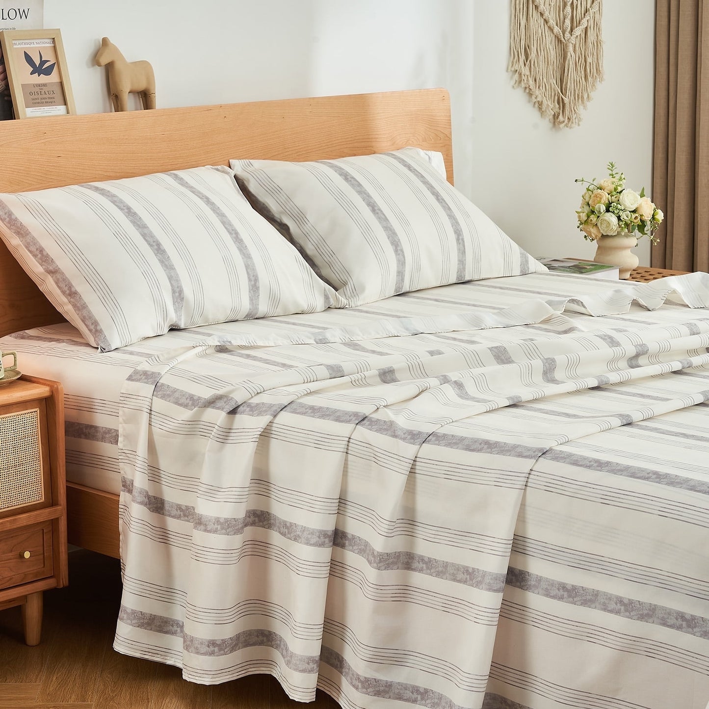 Gogreen 3PC Deep Pocket Twin Sheet Set Fit 14, Breathable Microfiber Super Soft Twin Size Sheet Set, Luxury Hotel Style Home Decor Twin Bed Sheet Set, Gift for Women, Men - Gray Stripe