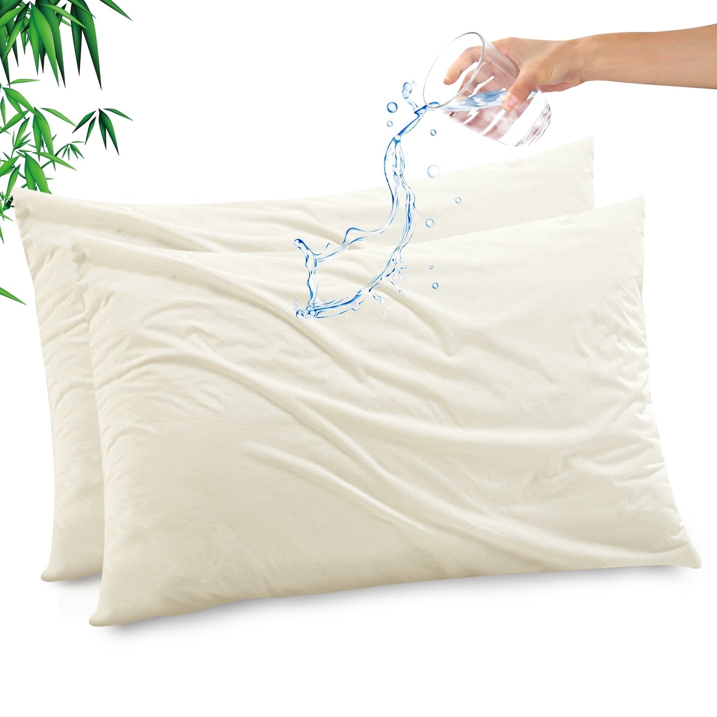 Gogreen Bamboo Rayon Waterproof Pillow Protector, Breathable Pillow Cover, Cooling Pillow Case Protector with Zipper, Super Soft Pillow Case Cover with Zipper (2 Packs, King 20x36, Beige)