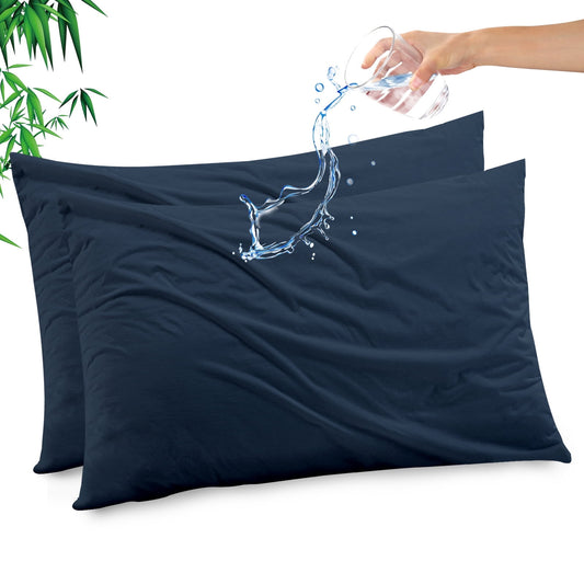 Gogreen Bamboo Rayon Waterproof Pillow Protector, Breathable Pillow Cover, Cooling Pillow Case Protector with Zipper, Super Soft Pillow Case Cover with Zipper (2 Packs, King 20x36, Dark Blue)