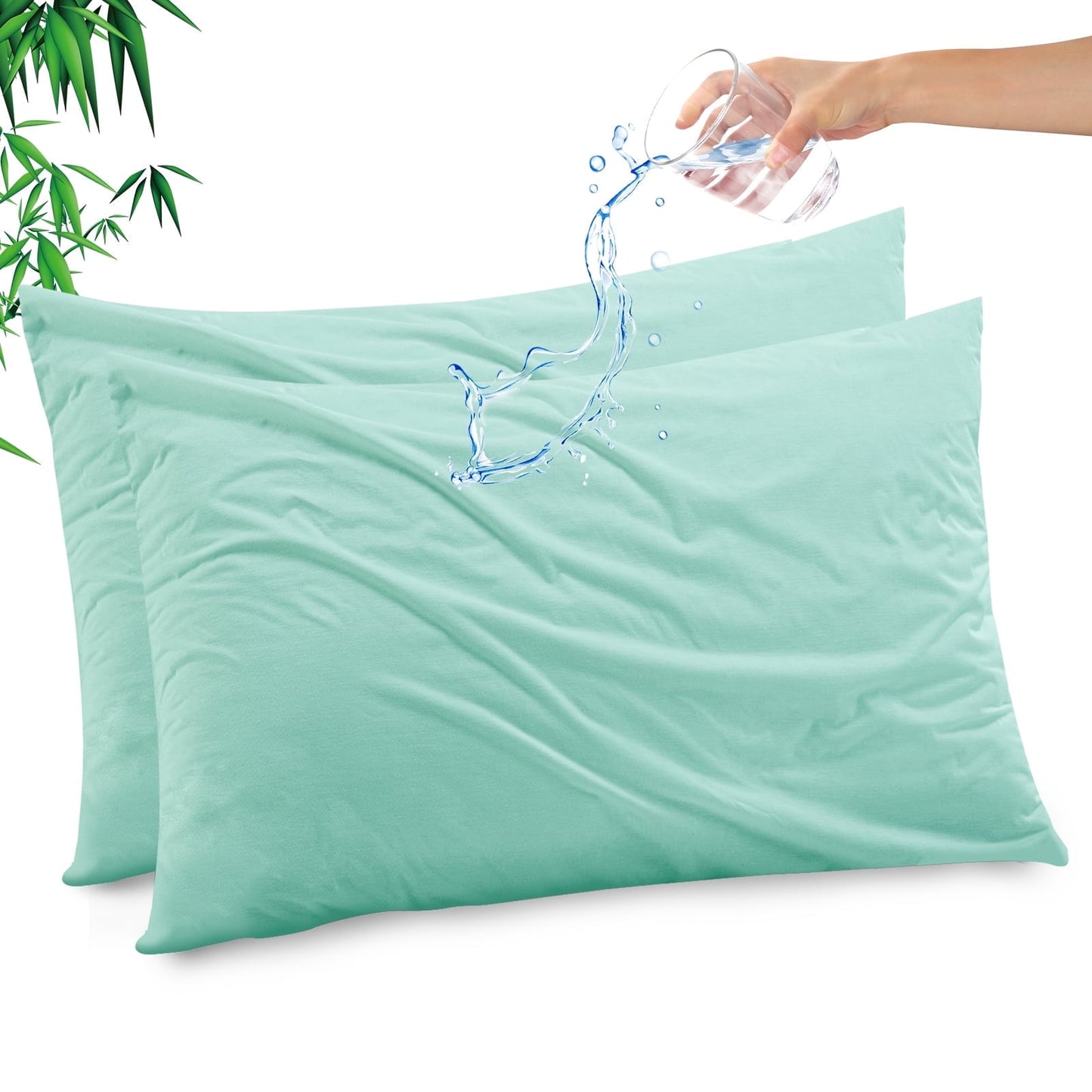 Gogreen Bamboo Rayon Waterproof Pillow Protector, Breathable Pillow Cover, Cooling Pillow Case Protector with Zipper, Super Soft Pillow Case Cover with Zipper (2 Packs, King 20x36, Spa Blue)
